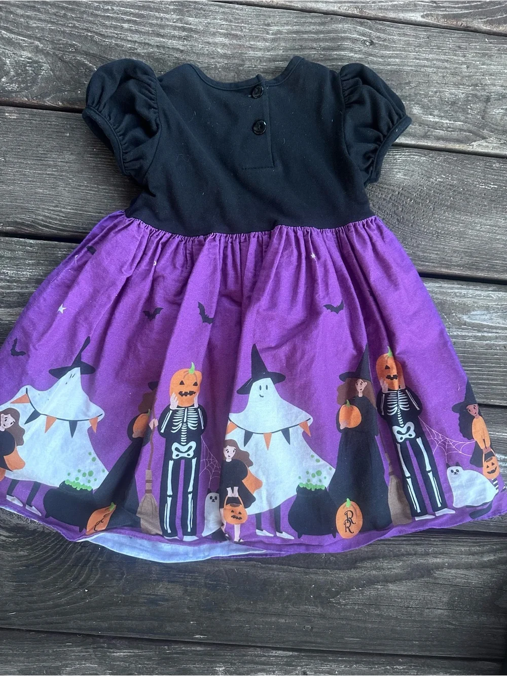 Girls Halloween Dress - Purple and Black Witch & Ghost Print